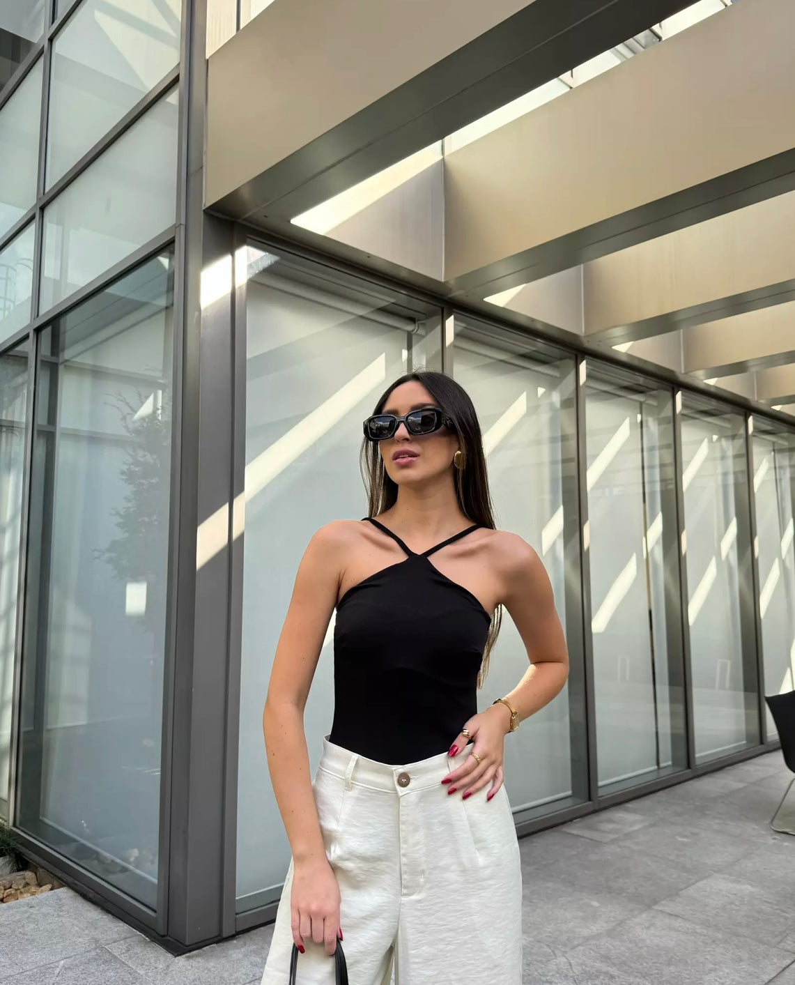 Black Sculpting Halter Bodysuit