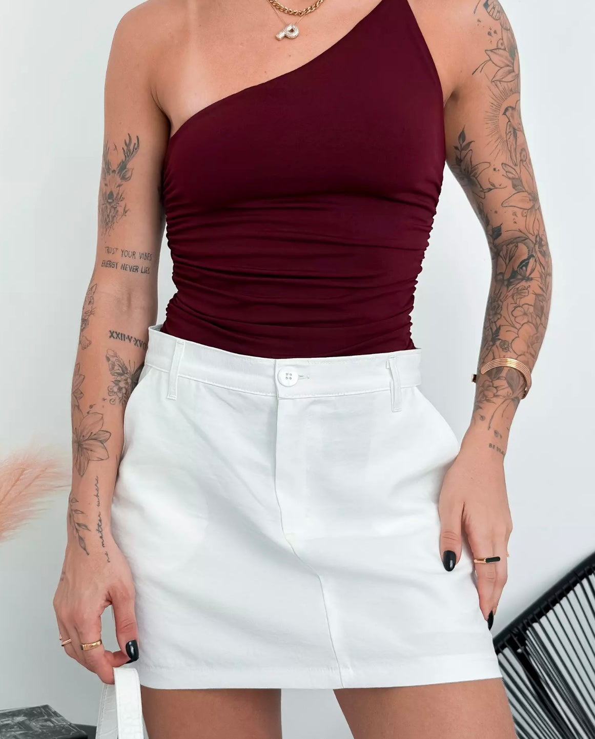 Burgundy One-Shoulder Bodysuit