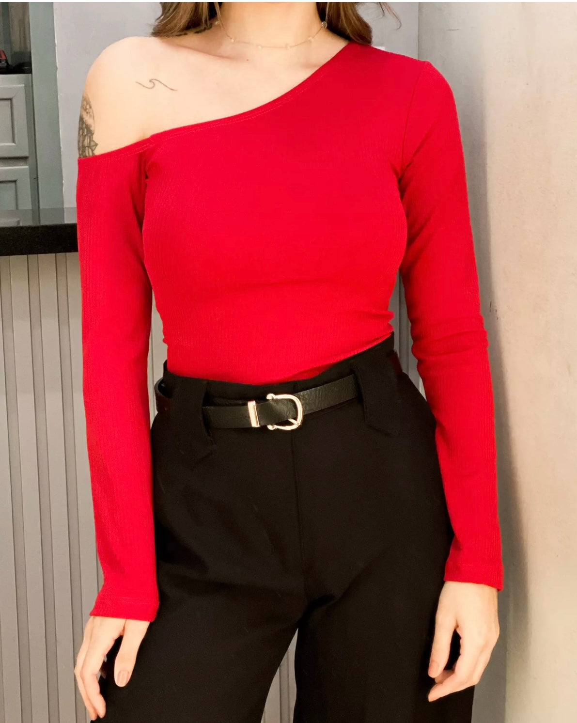 Red Long Sleeve Bodysuit