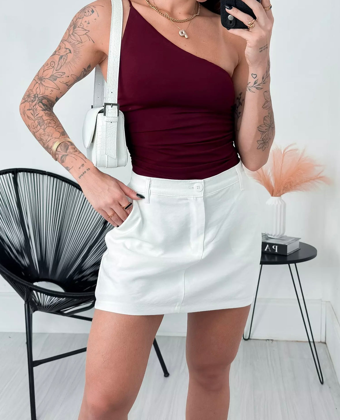 Burgundy One-Shoulder Bodysuit