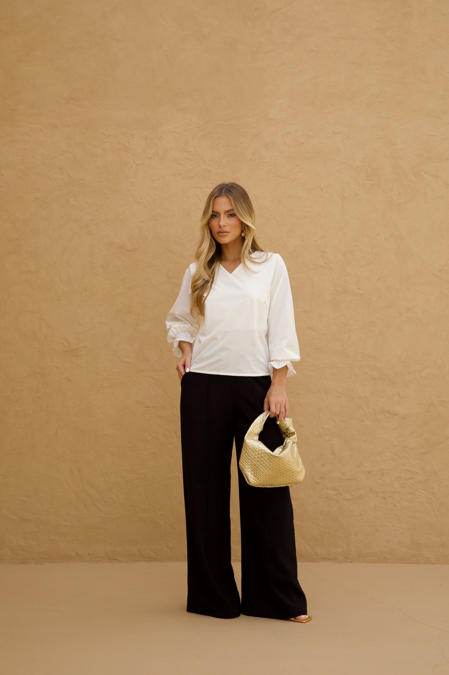 White V-Neck Blouse