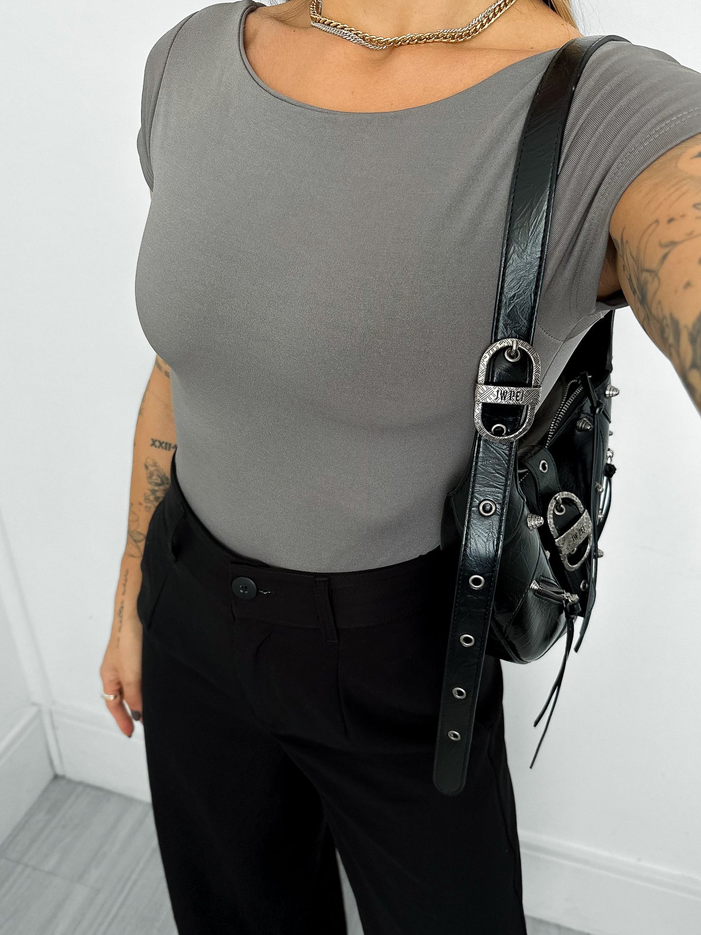 Gray Short Sleeve Bodysuit