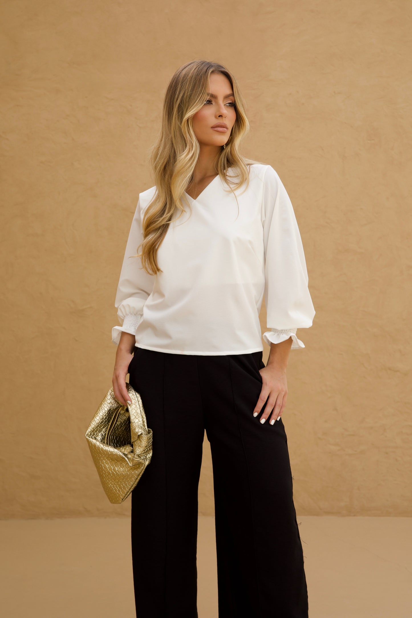 White V-Neck Blouse