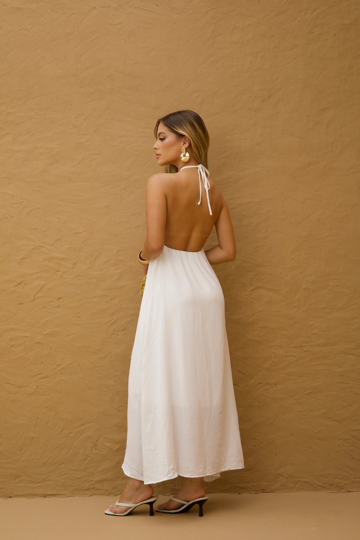 White Halter Maxi Dress