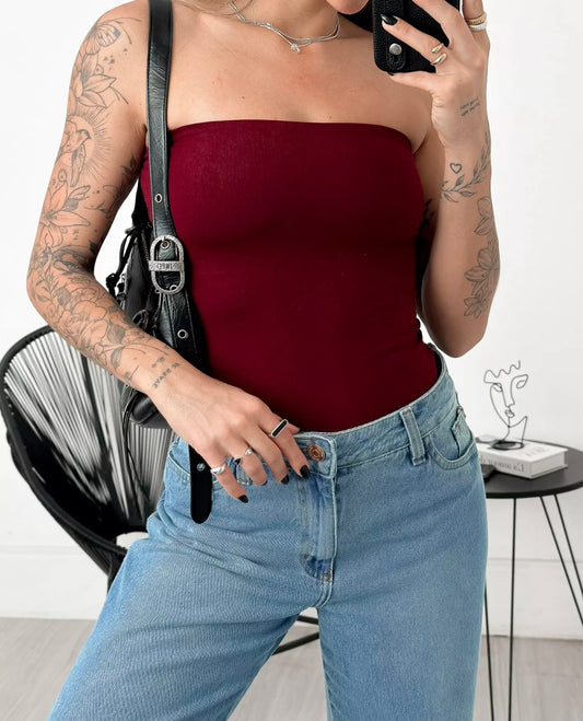 Burgundy Sleeveless Bodysuit