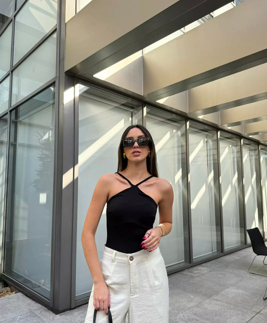 Black Sculpting Halter Bodysuit