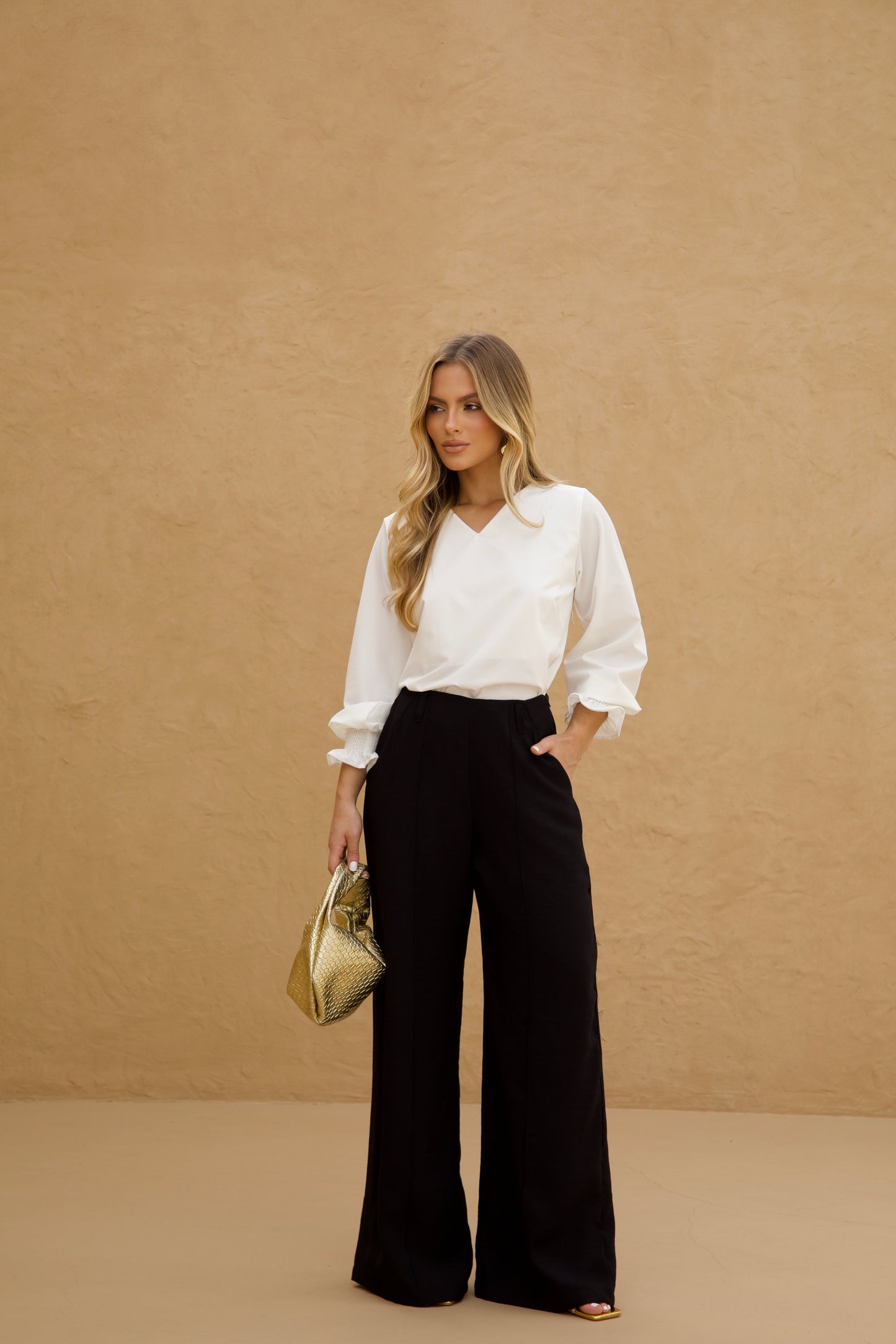 White V-Neck Blouse