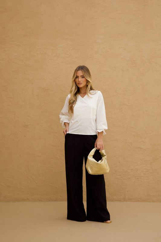 White V-Neck Blouse