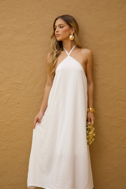 White Halter Maxi Dress